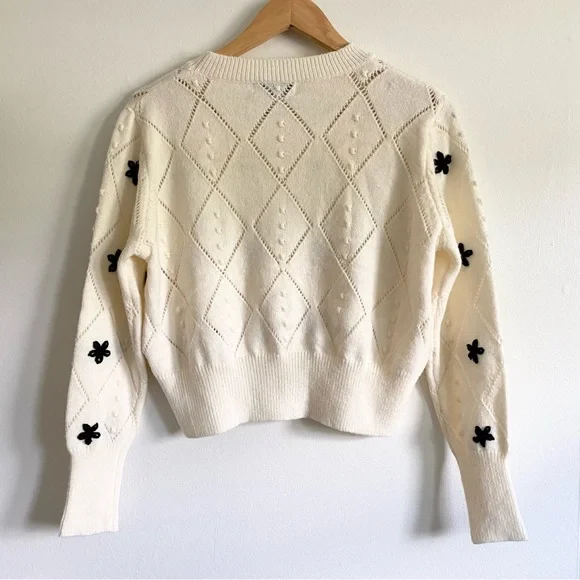 Petal & Pup Gracie Flower Texture Knit Sweater Ivory - Picture 4 of 5